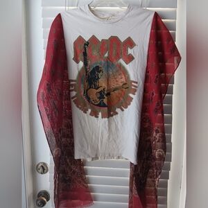 Upcycled AC/DC White and Red Graphic Tee/Poncho
